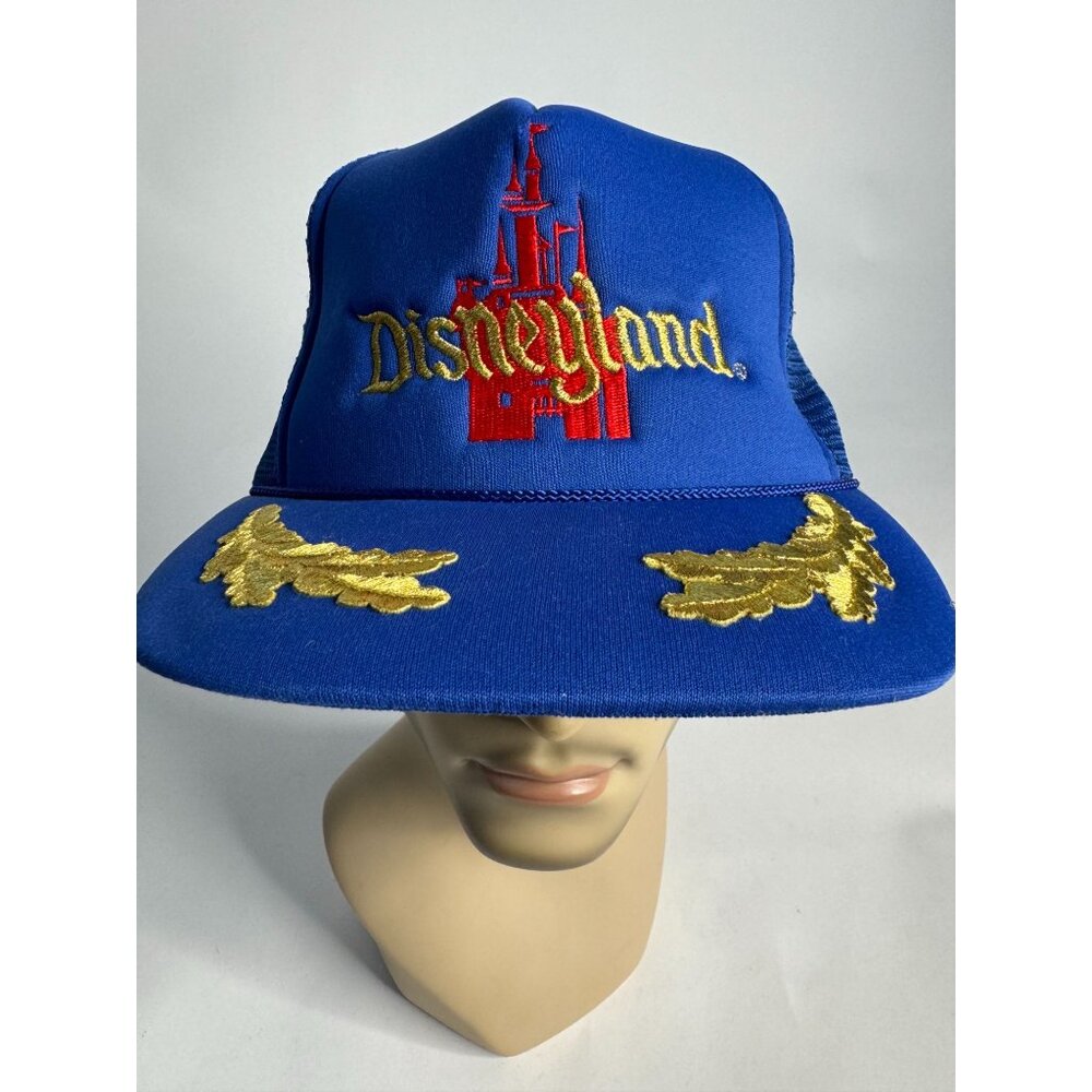 Disneyland Vintage Blue & Gold Trucker Hat With Adjustable Snapback